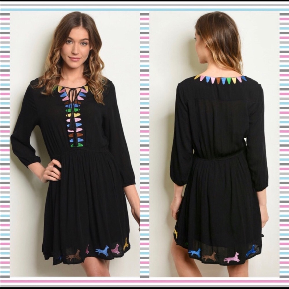 LARGE - BLACK EMBROIDERY TUNIC DRESS